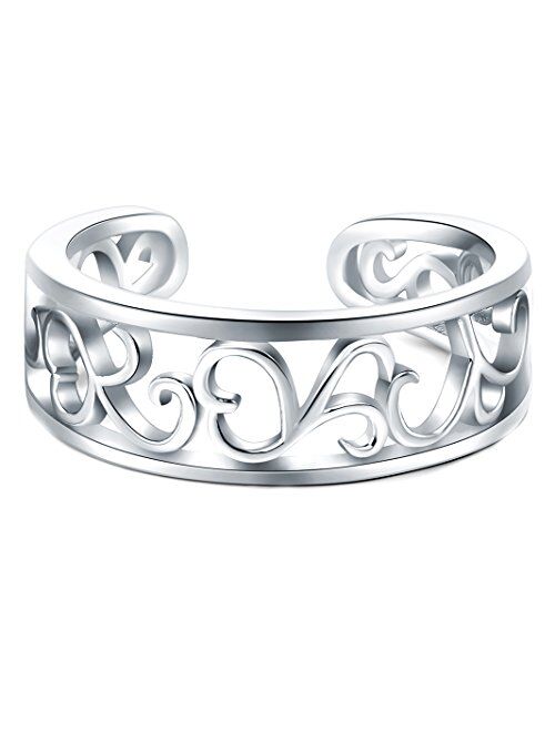 925 Sterling Silver Toe Ring, BoRuo Flower Hawaiian Leaf Adjustable Band Tail Ring