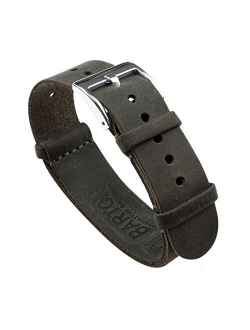 Leather Military Style Watch Straps - Choose Color, Length & Width - 18mm, 20mm, 22mm, 24mm Bands