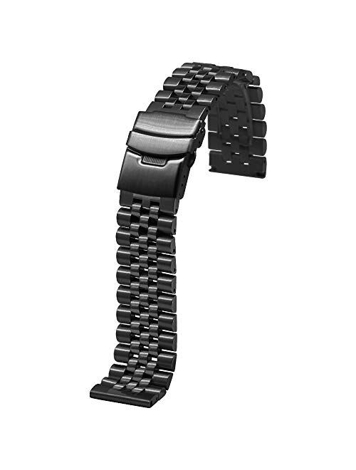 Super Brushed & Polished 3D Solid Stainless Steel Watch Bracelet Band 20mm 22mm Security Double Deployment Buckle