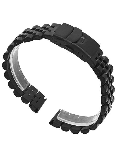 Super Brushed & Polished 3D Solid Stainless Steel Watch Bracelet Band 20mm 22mm Security Double Deployment Buckle