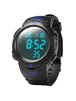 Mens Digital Sports Watch LED Screen Large Face Military Waterproof Casual Luminous Stopwatch Alarm Simple Army Watch