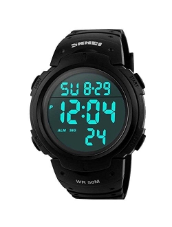 Mens Digital Sports Watch LED Screen Large Face Military Waterproof Casual Luminous Stopwatch Alarm Simple Army Watch