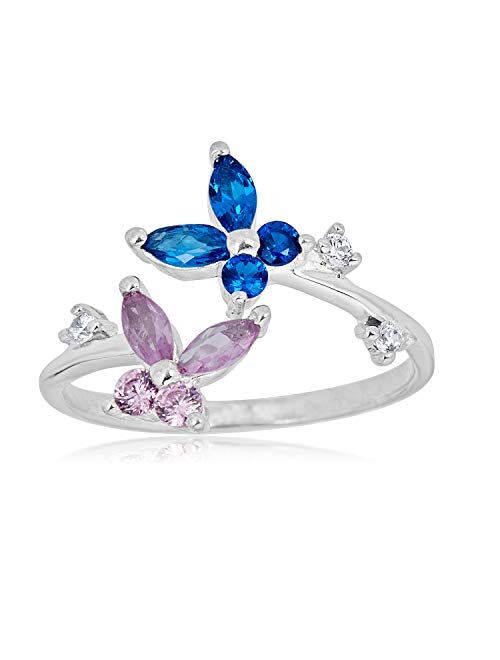 AVORA 925 Sterling Silver Adjustable Butterfly Toe Ring with Simulated Diamond CZ