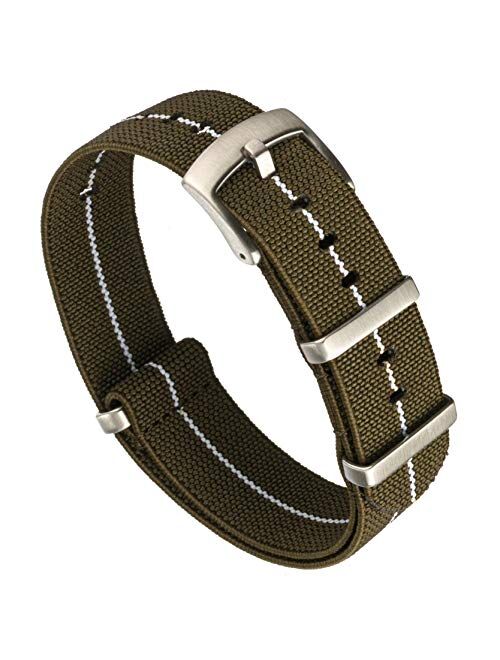 Fossil Benchmark Basics Elastic Watch Band - Parachute Nylon One-Piece Military Style Watch Straps for Men & Women - Choice of Color & Width - 20mm or 22mm