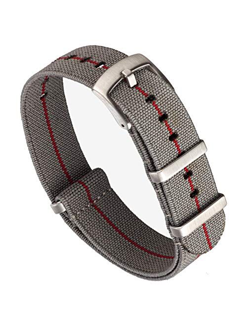 Fossil Benchmark Basics Elastic Watch Band - Parachute Nylon One-Piece Military Style Watch Straps for Men & Women - Choice of Color & Width - 20mm or 22mm