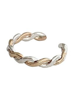 Toe Ring | Twine Medley Braided .925 Sterling Silver & 14K Gold Fill | Adjustable Ring That Can Be Worn on Toe Finger or Midi | One Size Fits Most | Made In USA