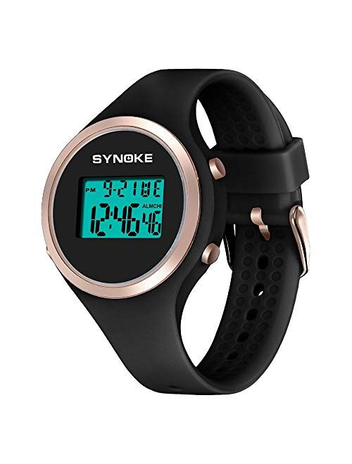 Multifunction Women Sport Digital Watch,Casual Calendar Silicone Strap Wrist Watches for Girls, Black