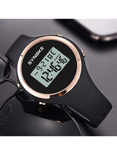 Multifunction Women Sport Digital Watch,Casual Calendar Silicone Strap Wrist Watches for Girls, Black