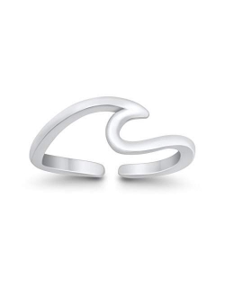 Blue Apple Co. Wave Toe Ring Band Adjustable 925 Sterling Silver (5mm)