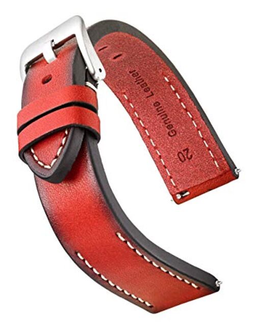 ALPINE Hand painted classic thick genuine leather watch band with quick release spring bars -Full grain leather watch strap - black, brown, tan, cherry red - 18mm, 20mm, 