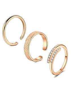 MODRSA Toe Rings for Women Silver Rose Gold Adjustable Simple Open Band Joint Knuckle Tail Ring Hypoallergenic Diamond Flower Foot Fingers Jewelry for Summer Sandals