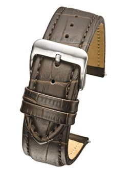 ALPINE Padded & Stitched Genuine Leather Alligator Grain Watch Band in Extra Long Length for WIDER WRISTS ONLY- Black, Brown in Sizes 18XL, 20XL, 22XL, 24XL, 26XL (fits w