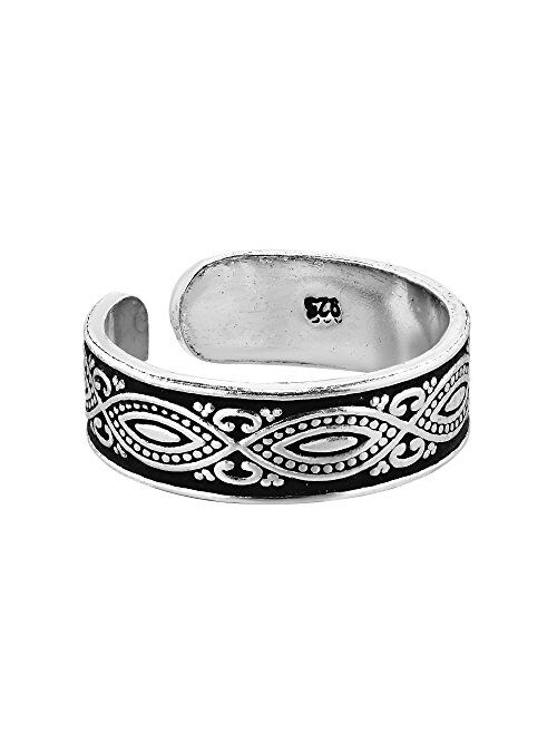 Decorative Balinese Marquise Design .925 Sterling Silver Toe Ring or Pinky Ring