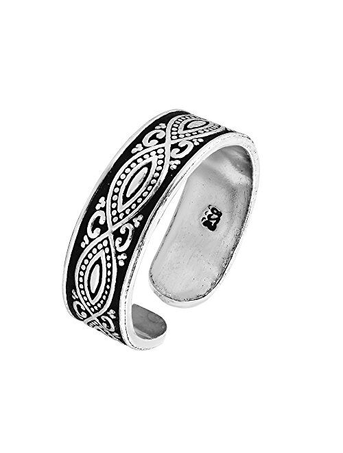 Decorative Balinese Marquise Design .925 Sterling Silver Toe Ring or Pinky Ring