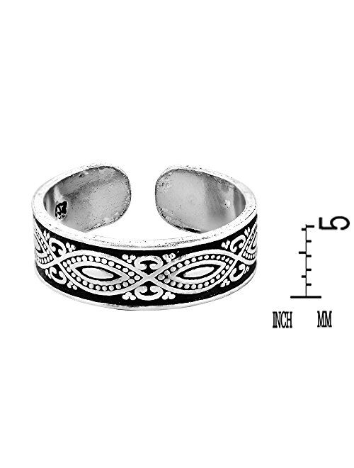 Decorative Balinese Marquise Design .925 Sterling Silver Toe Ring or Pinky Ring