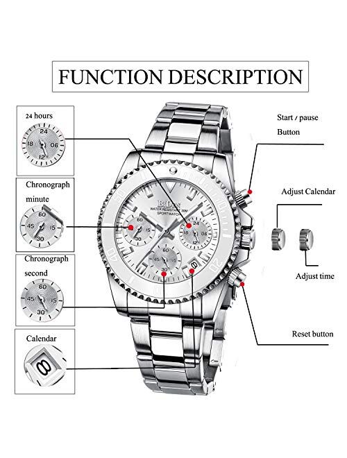 Womens Watches Chronograph Stainless Steel Waterproof Date Analog Quartz Watch Business Casual Fashion Wrist Watches for Women