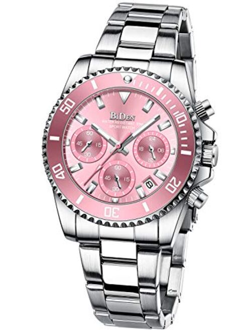 Womens Watches Chronograph Stainless Steel Waterproof Date Analog Quartz Watch Business Casual Fashion Wrist Watches for Women