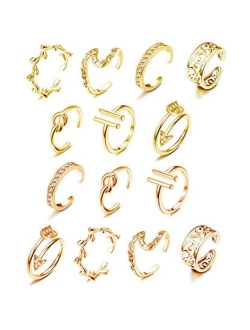 Hanpabum 14pcs Open Toe Rings Flower Hollow CZ Band Vintage Toe Ring Set Adjustable Women Summer Beach Jewelry