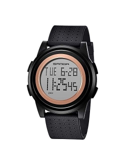 Mens Watch, Digital Sports Watch Waterproof Outdoor Ultra-Thin Minimalist Watch with Stopwatch Countdown Timer Dual Time Black Wrist Watch for Men