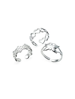 Silverline Jewelry Sterling Silver Toe Rings, 3 Pcs Adjustable Open Toe Rings Set