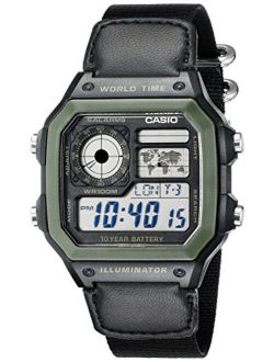 Men's AE1200WHB-1BV Black Resin Watch with Ten-Year Battery