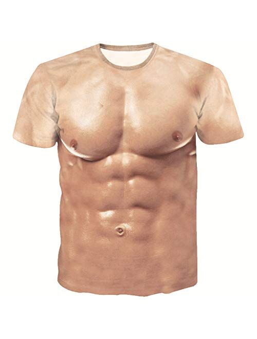 Men T-Shirts, Fashion Funny 3D Muscle Printed Short Sleeve Shirts O-Neck Tees Funny Body Print T-Shirt for Men