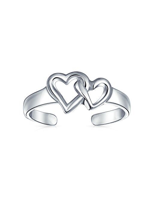 Personalized Engravable Mid Finger Double Open Interlocking Hearts Midi Toe Ring For Women or Pinky Ring For Teen .925 Silver Sterling Adjustable