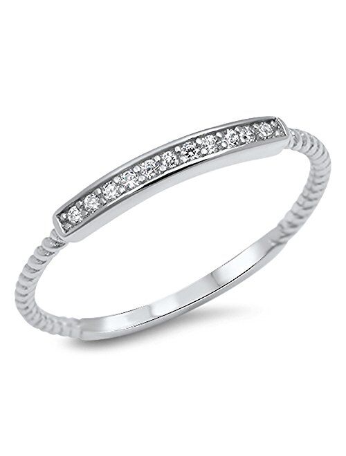 Clear CZ Bar Promise Ring New .925 Sterling Silver Thin Toe Band Sizes 2-12