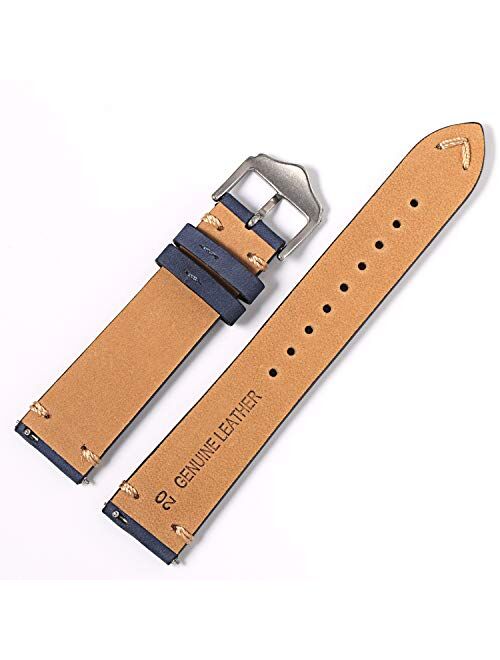 PBCODE Quick Release Leather Watch Bands for Men Women Handmade Suede Calfskin Vintage Leather Watch Straps 18mm 20mm 22mm