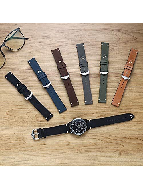 PBCODE Quick Release Leather Watch Bands for Men Women Handmade Suede Calfskin Vintage Leather Watch Straps 18mm 20mm 22mm