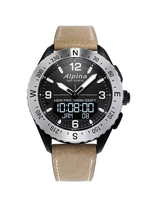 Coach Alpina Men's AlpinerX Fiber Glass Swiss Quartz Sport Watch with Leather Calfskin Strap, Beige, 22 (Model: AL-283LBBW5SAQ6)