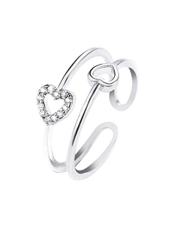 UINKE Heart Open Ring Copper Rhinestone Crystal Adjustable Geometric Double Layer Toe Thin Rings,White K