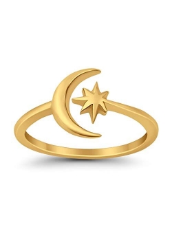 Blue Apple Co. Moon & Stars Toe Ring Adjustable Band 925 Sterling Silver (9mm)