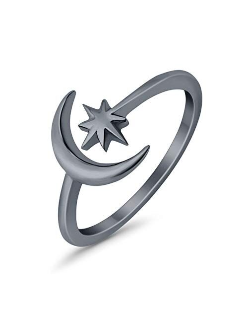 Blue Apple Co. Moon & Stars Toe Ring Adjustable Band 925 Sterling Silver (9mm)