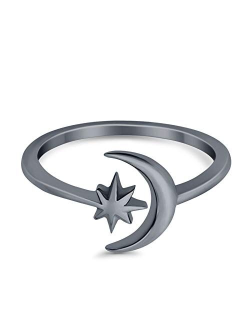 Blue Apple Co. Moon & Stars Toe Ring Adjustable Band 925 Sterling Silver (9mm)