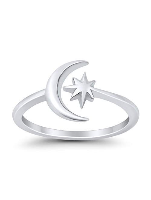 Blue Apple Co. Moon & Stars Toe Ring Adjustable Band 925 Sterling Silver (9mm)