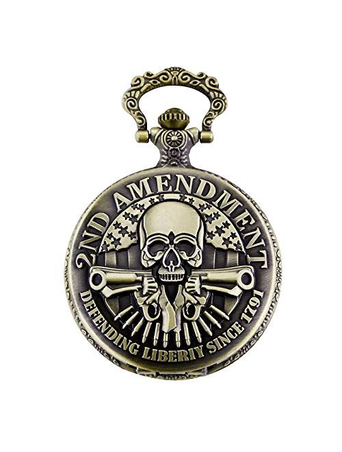 Morfong Unisex Pocket Watch Quartz Skull Pattern Fob Watches Vintage Bronze with Chani & Box