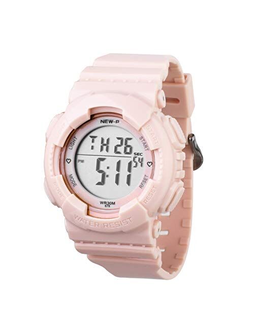 Sport Digital Chronograph Watch with 7-Color Backlight Alarm and Stopwatch, Resin Strap