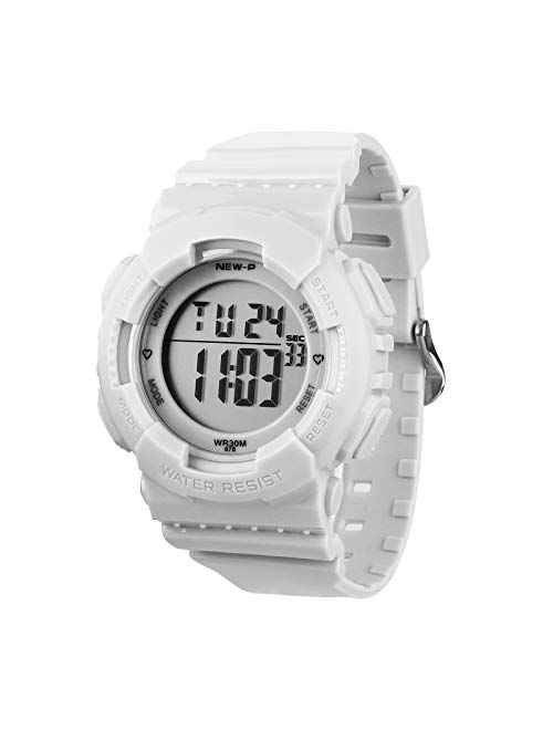 Sport Digital Chronograph Watch with 7-Color Backlight Alarm and Stopwatch, Resin Strap