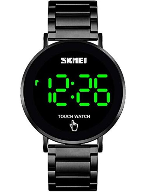 Touch Screen Digital LED Waterproof Men Womens Sport Casual Stainless Steel Wrist Watch