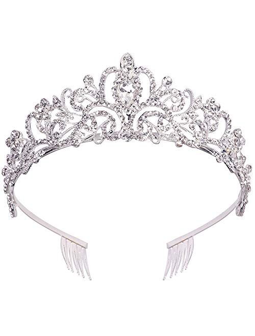 Tiara Crown for Women, Chanaco Tiara Crown Birthday Crown Crystal Bridal Wedding Prom Birthday Party Princess Elegant Crown Headbands for Women Girls (Silver)