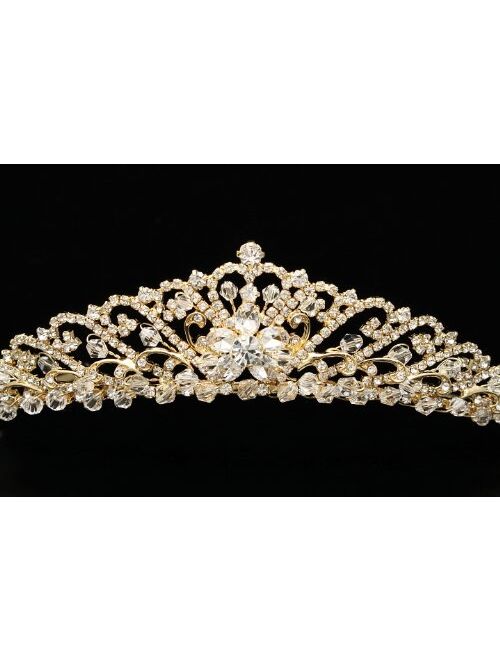 Bridal Wedding Princess Rhinestones Crystal Flower Tiara Crown - Silver Plating