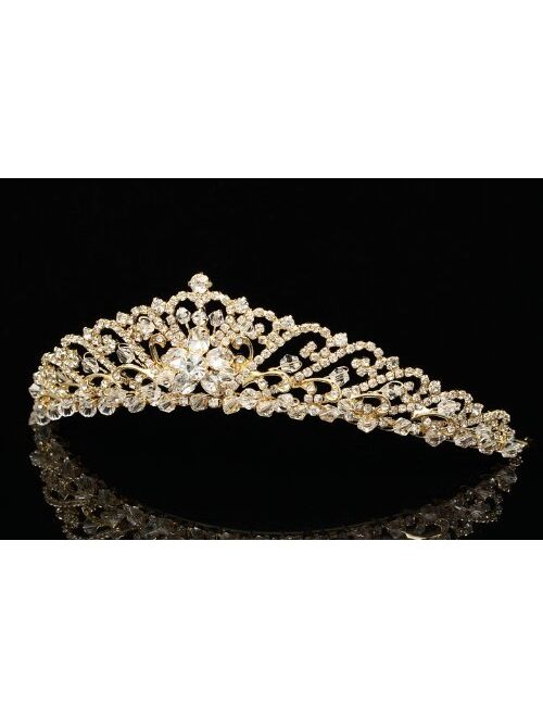 Bridal Wedding Princess Rhinestones Crystal Flower Tiara Crown - Silver Plating