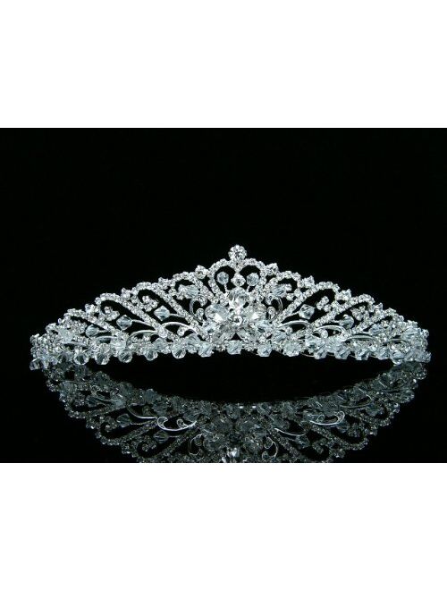 Bridal Wedding Princess Rhinestones Crystal Flower Tiara Crown - Silver Plating