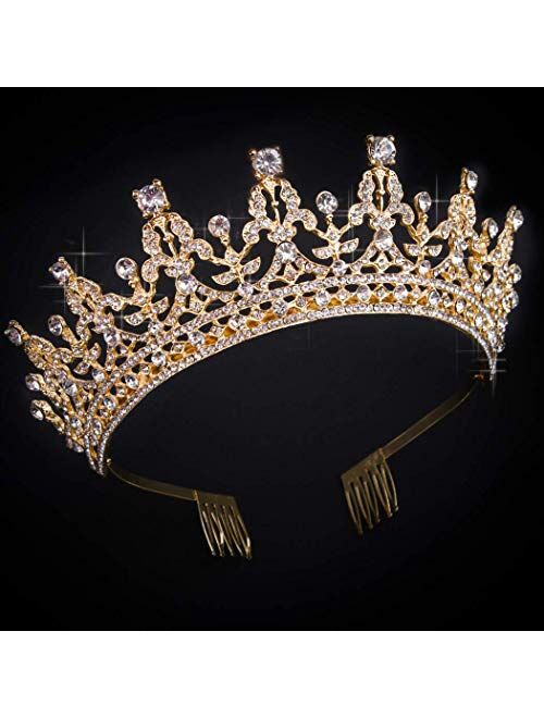 Didder Crowns For Women Red Rhinestone Crown Tiara, Tiaras and Crowns for Women, Tiaras for Girls Gold Crown for Girls Elegant Princess Crown Tiara with Combs Wedding Bri