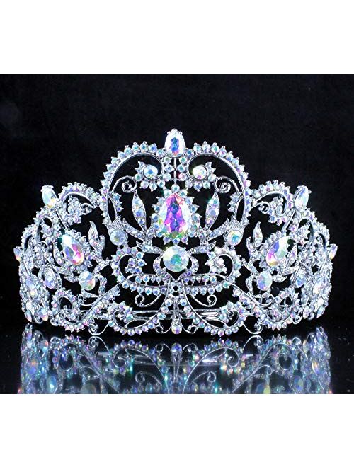 Victorian Clear White Austrian Rhinestone Crystal Tiara Crown With Hair Combs Princess Queen Headband Headpiece Jewelry Beauty Contest Birthday Bridal Prom Pageant Silver