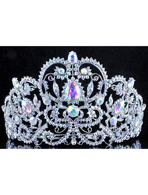 Victorian Clear White Austrian Rhinestone Crystal Tiara Crown With Hair Combs Princess Queen Headband Headpiece Jewelry Beauty Contest Birthday Bridal Prom Pageant Silver