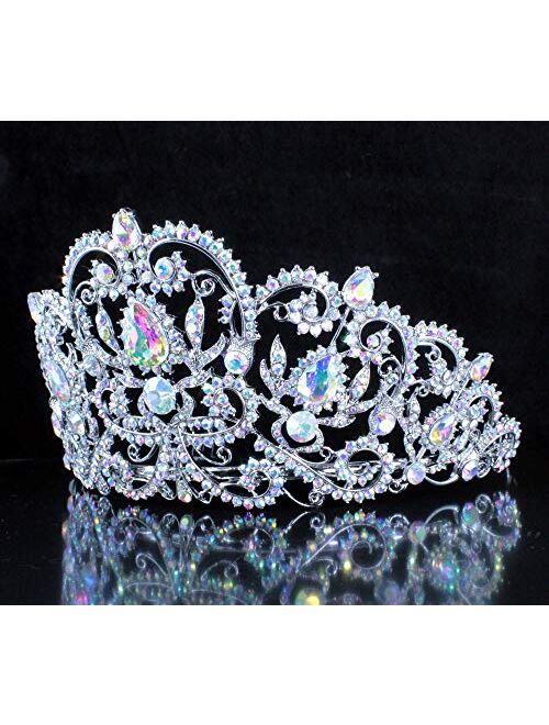 Victorian Clear White Austrian Rhinestone Crystal Tiara Crown With Hair Combs Princess Queen Headband Headpiece Jewelry Beauty Contest Birthday Bridal Prom Pageant Silver