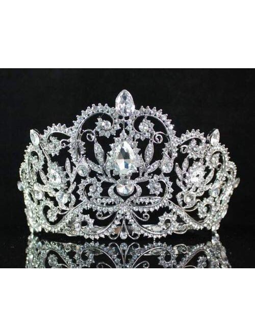 Victorian Clear White Austrian Rhinestone Crystal Tiara Crown With Hair Combs Princess Queen Headband Headpiece Jewelry Beauty Contest Birthday Bridal Prom Pageant Silver