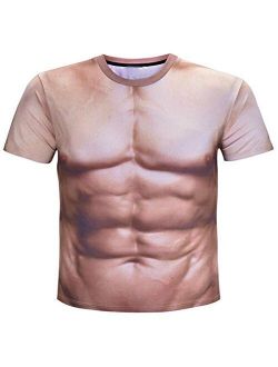 Colygamala Men's Funny 3D Muscle Print T-Shirt Funny Body Print T-Shirt for Male